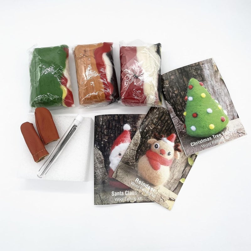 VEHICAR Needle Felting Kits Christmas Day - Santa Claus Christmas Tree Reindeer Wool Felting Kit - Needles, Finger Guards, Density Mat with DIY Instructions, New Year Gifts, Needle felting kit For Beginner - Image 4